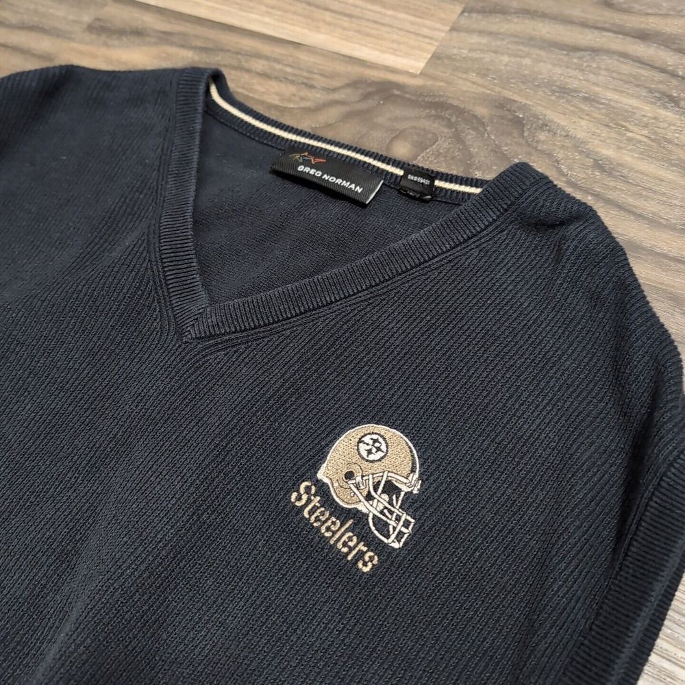 VTG‎ Greg Norman Men's Vest Black Short Sleeve Embroidered Steelers Logo 2XL